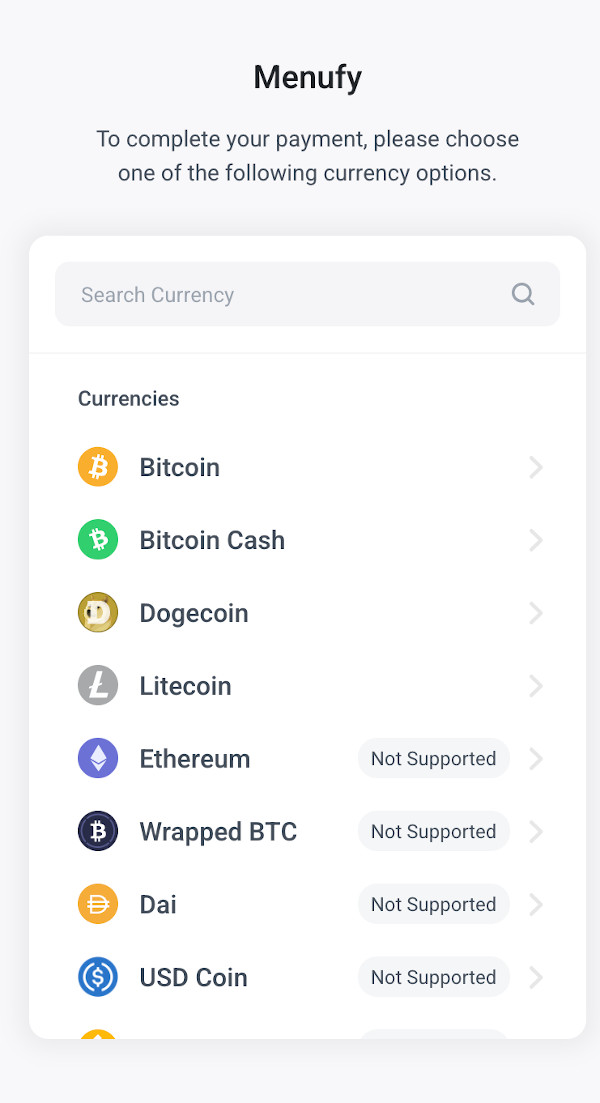 Selecting which cryptocurrency to use at checkout