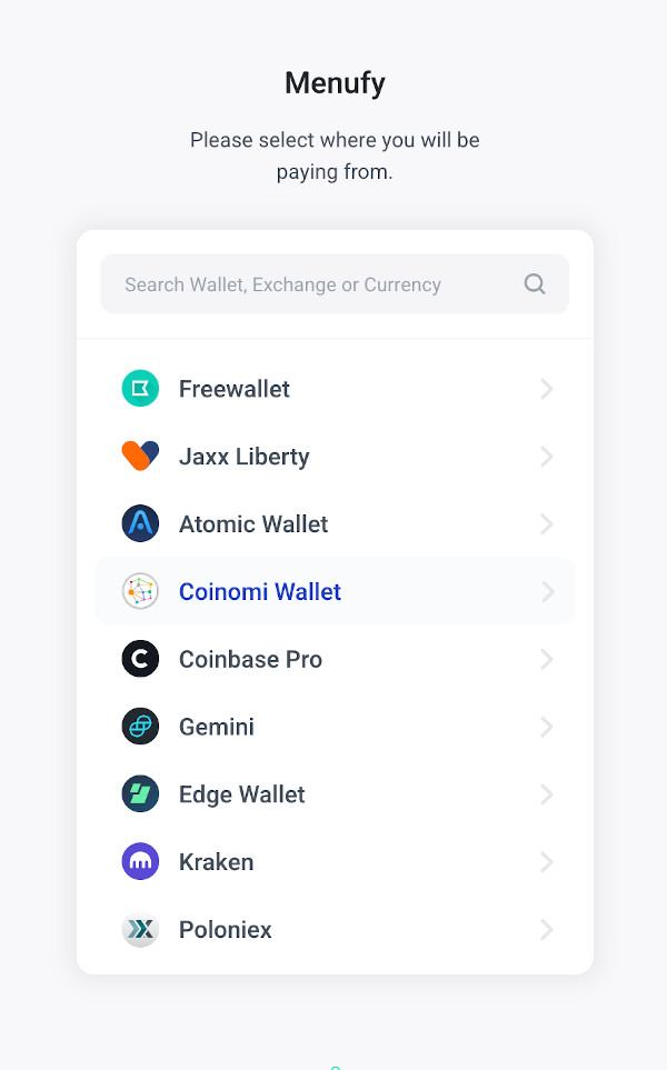 Selecting which cryptocurrency to use at checkout